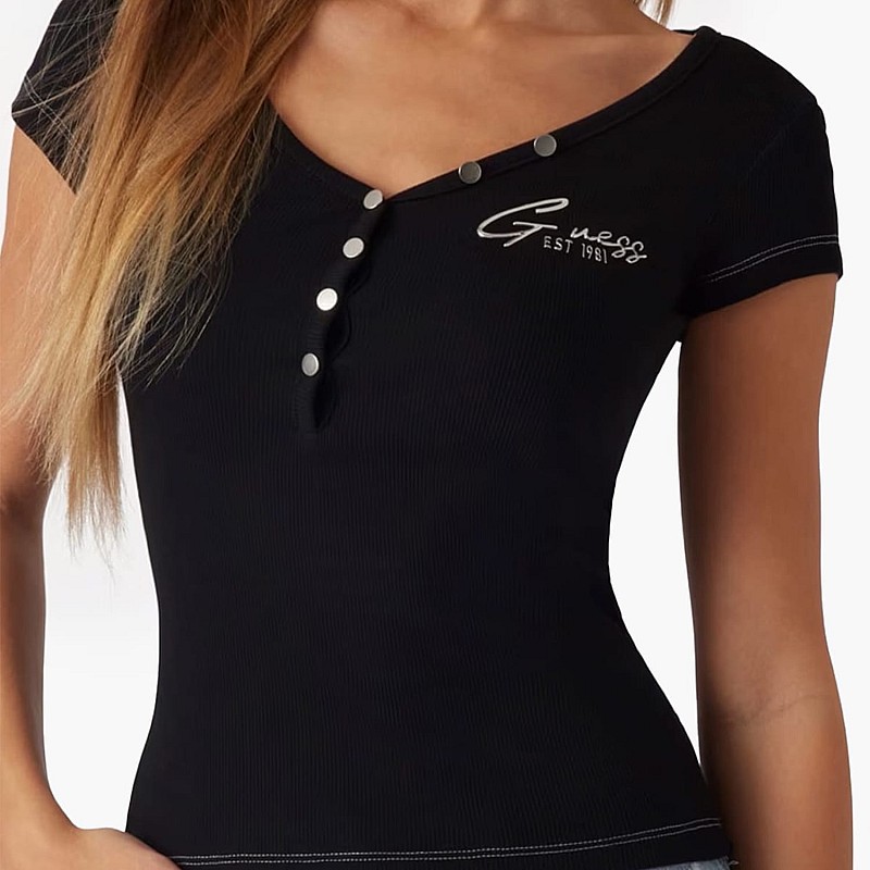 Γυναικείες Μπλούζες - Τοπ Henley.Olympia Μαύρο Βαμβάκι Guess