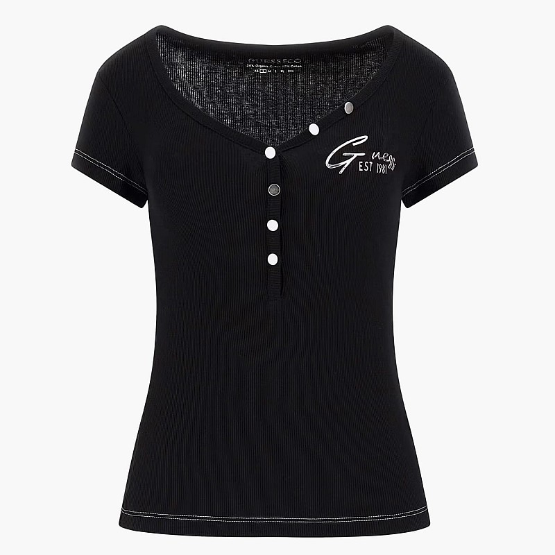 Γυναικείες Μπλούζες - Τοπ Henley.Olympia Μαύρο Βαμβάκι Guess