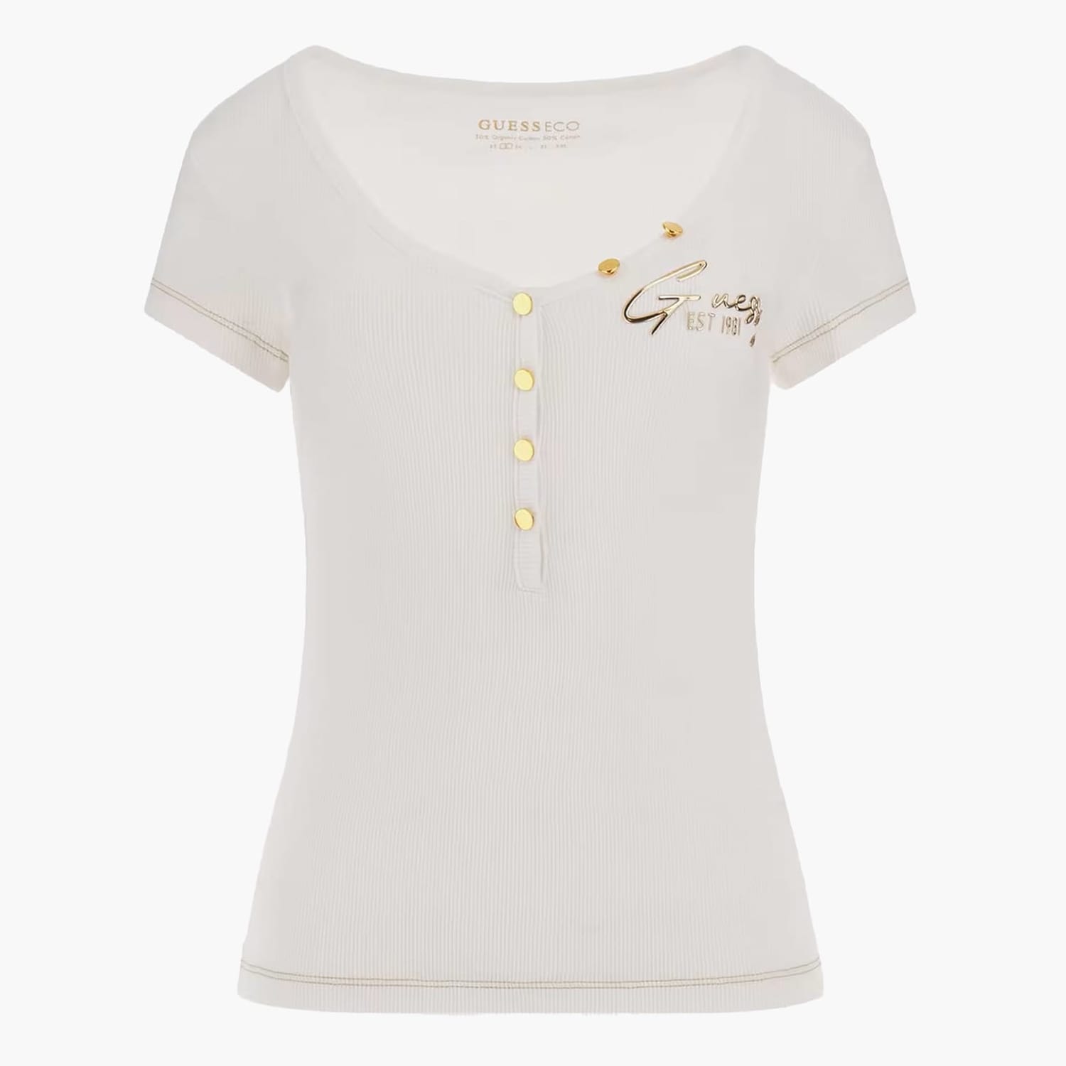 Γυναικείες Μπλούζες - Τοπ Henley.Olympia Άσπρο Βαμβάκι Guess