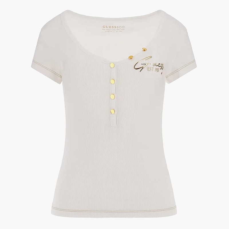 Γυναικείες Μπλούζες - Τοπ Henley.Olympia Άσπρο Βαμβάκι Guess