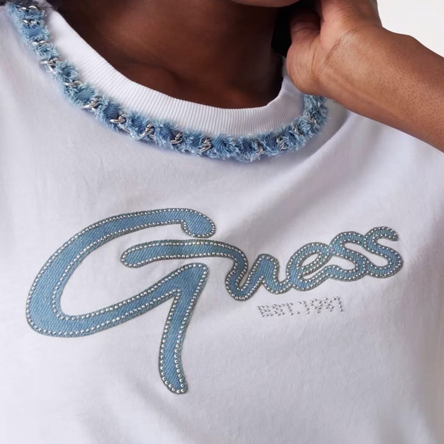 Γυναικείες Μπλούζες - Τοπ Jeans.Chain Άσπρο Βαμβάκι Guess
