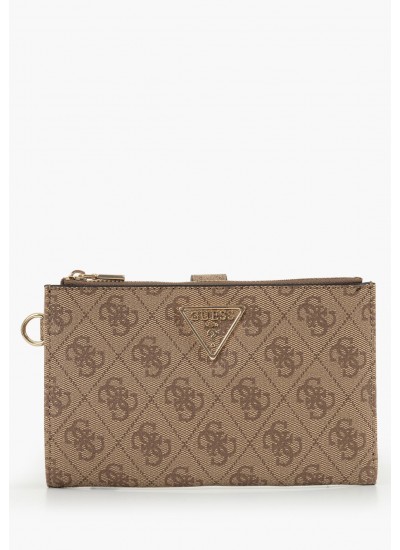 Γυναικεία Πορτοφόλια Laurel.Dbl Μπεζ ECOleather Guess