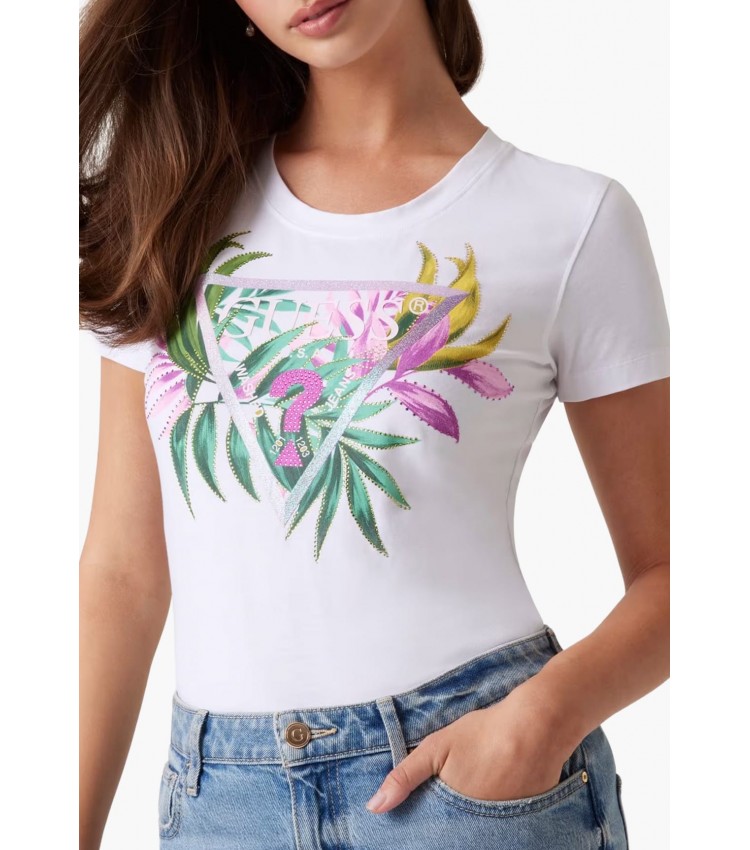 Γυναικείες Μπλούζες - Τοπ Leaf.Triangle Άσπρο Βαμβάκι Guess Γυναικείες Μπλούζες - Τοπ Leaf.Triangle Άσπρο Βαμβάκι Guess