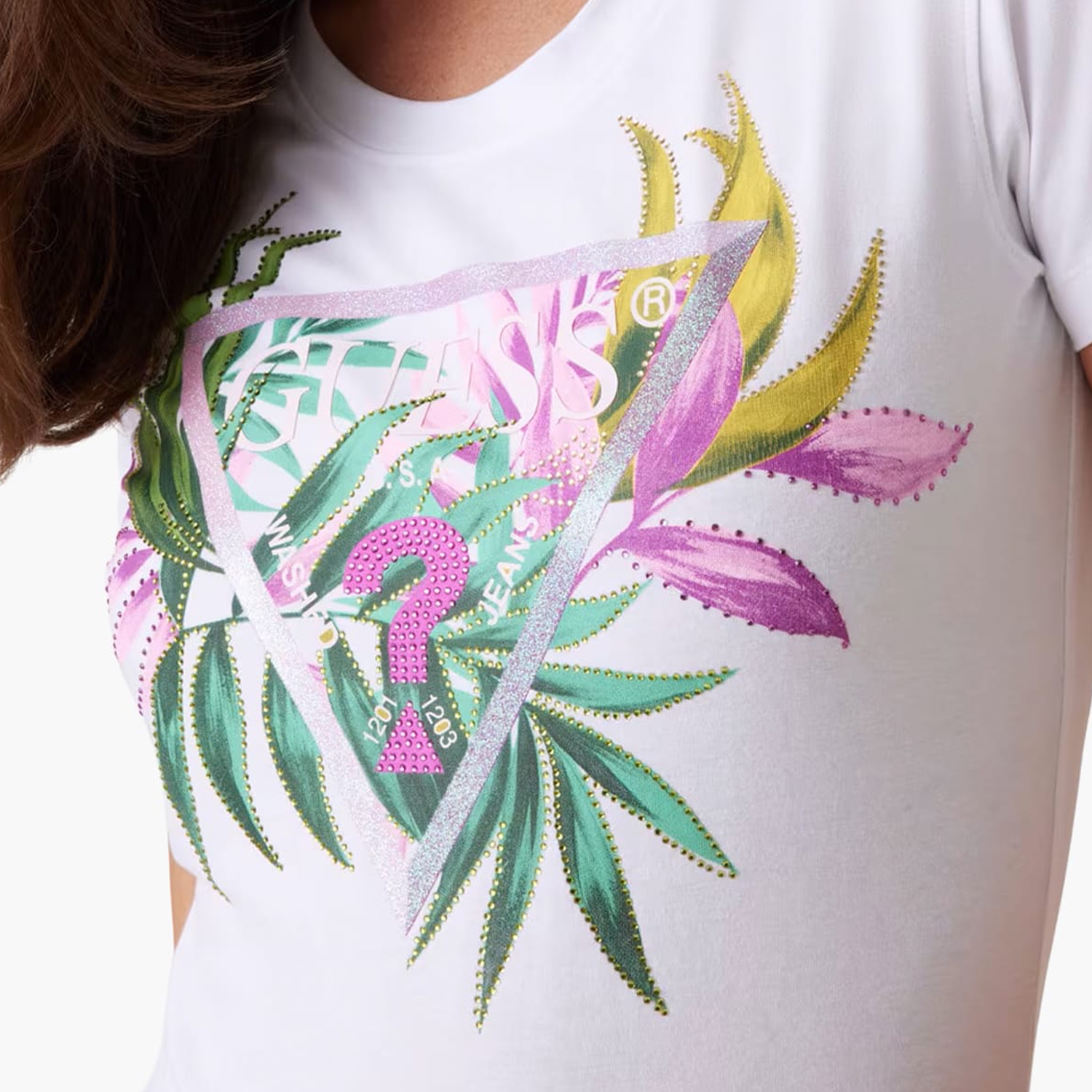 Γυναικείες Μπλούζες - Τοπ Leaf.Triangle Άσπρο Βαμβάκι Guess Γυναικείες Μπλούζες - Τοπ Leaf.Triangle Άσπρο Βαμβάκι Guess