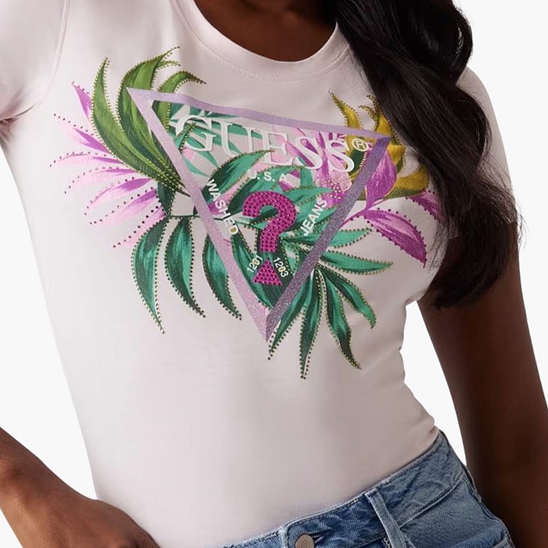 Women T-Shirts - Tops Leaf.Triangle Pink Cotton Guess