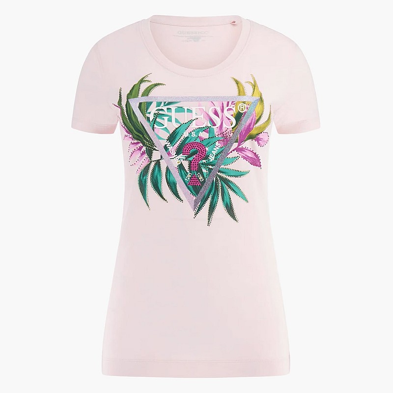Women T-Shirts - Tops Leaf.Triangle Pink Cotton Guess