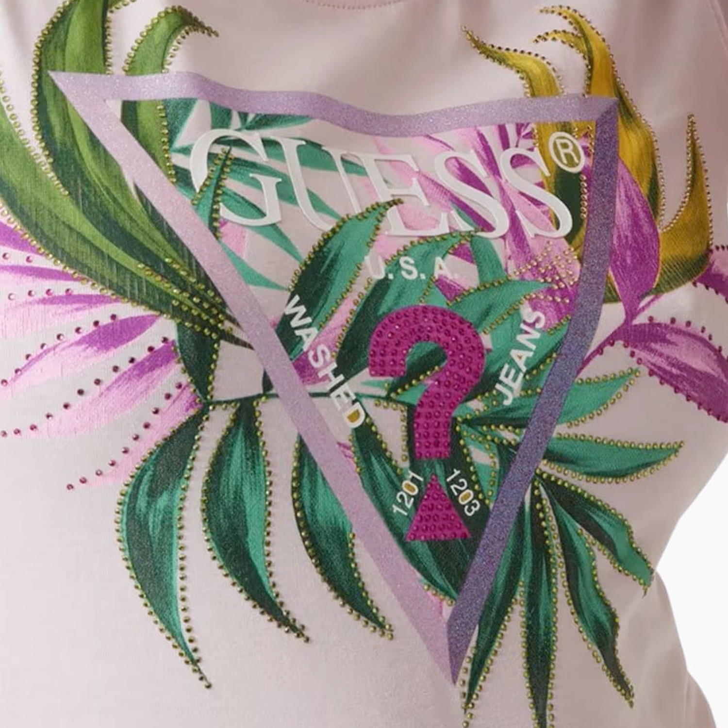 Women T-Shirts - Tops Leaf.Triangle Pink Cotton Guess Women T-Shirts - Tops Leaf.Triangle Pink Cotton Guess