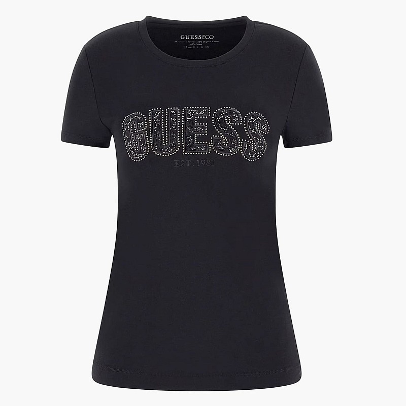 Γυναικείες Μπλούζες - Τοπ Lg.Lace Μαύρο Βαμβάκι Guess