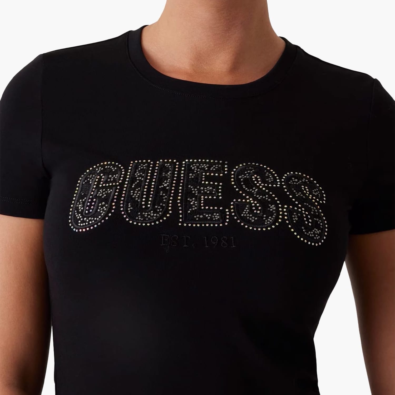 Γυναικείες Μπλούζες - Τοπ Lg.Lace Μαύρο Βαμβάκι Guess Γυναικείες Μπλούζες - Τοπ Lg.Lace Μαύρο Βαμβάκι Guess