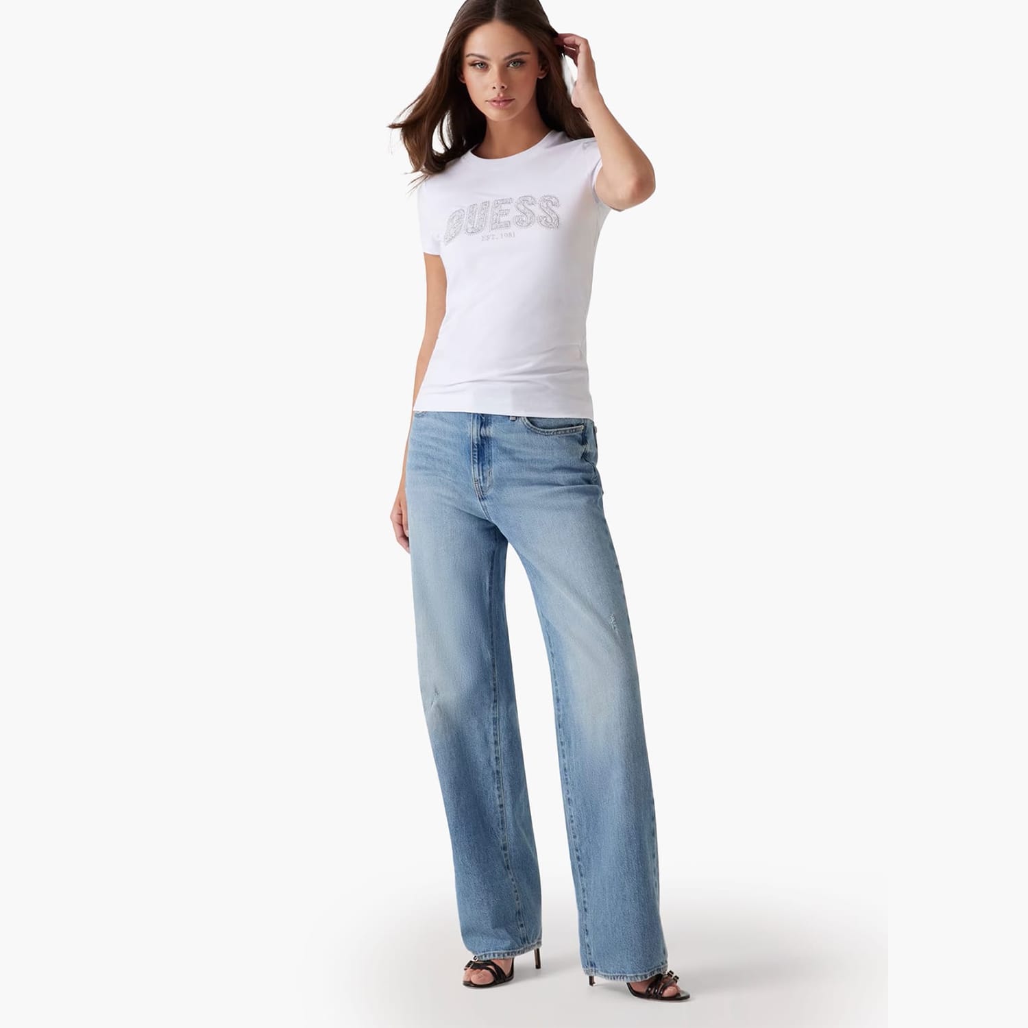 Γυναικείες Μπλούζες - Τοπ Lg.Lace Άσπρο Βαμβάκι Guess Γυναικείες Μπλούζες - Τοπ Lg.Lace Άσπρο Βαμβάκι Guess