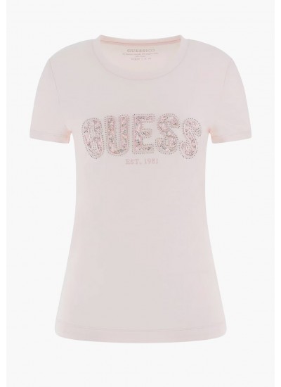 Γυναικείες Μπλούζες - Τοπ Lg.Lace Ροζ Βαμβάκι Guess