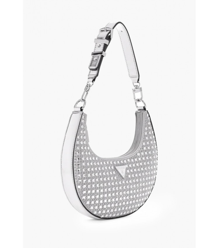 Γυναικείες Τσάντες Lua.Hobo Ασημί Strass Guess Γυναικείες Τσάντες Lua.Hobo Ασημί Strass Guess