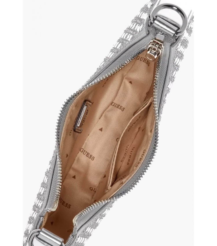 Γυναικείες Τσάντες Lua.Hobo Ασημί Strass Guess Γυναικείες Τσάντες Lua.Hobo Ασημί Strass Guess
