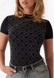 Women T-Shirts - Tops Mock.Allover Black Cotton Guess