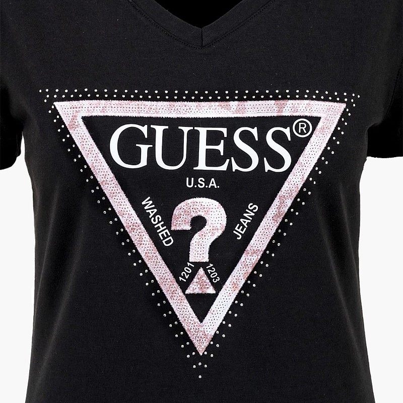 Women T-Shirts - Tops Python.Triangle Black Cotton Guess