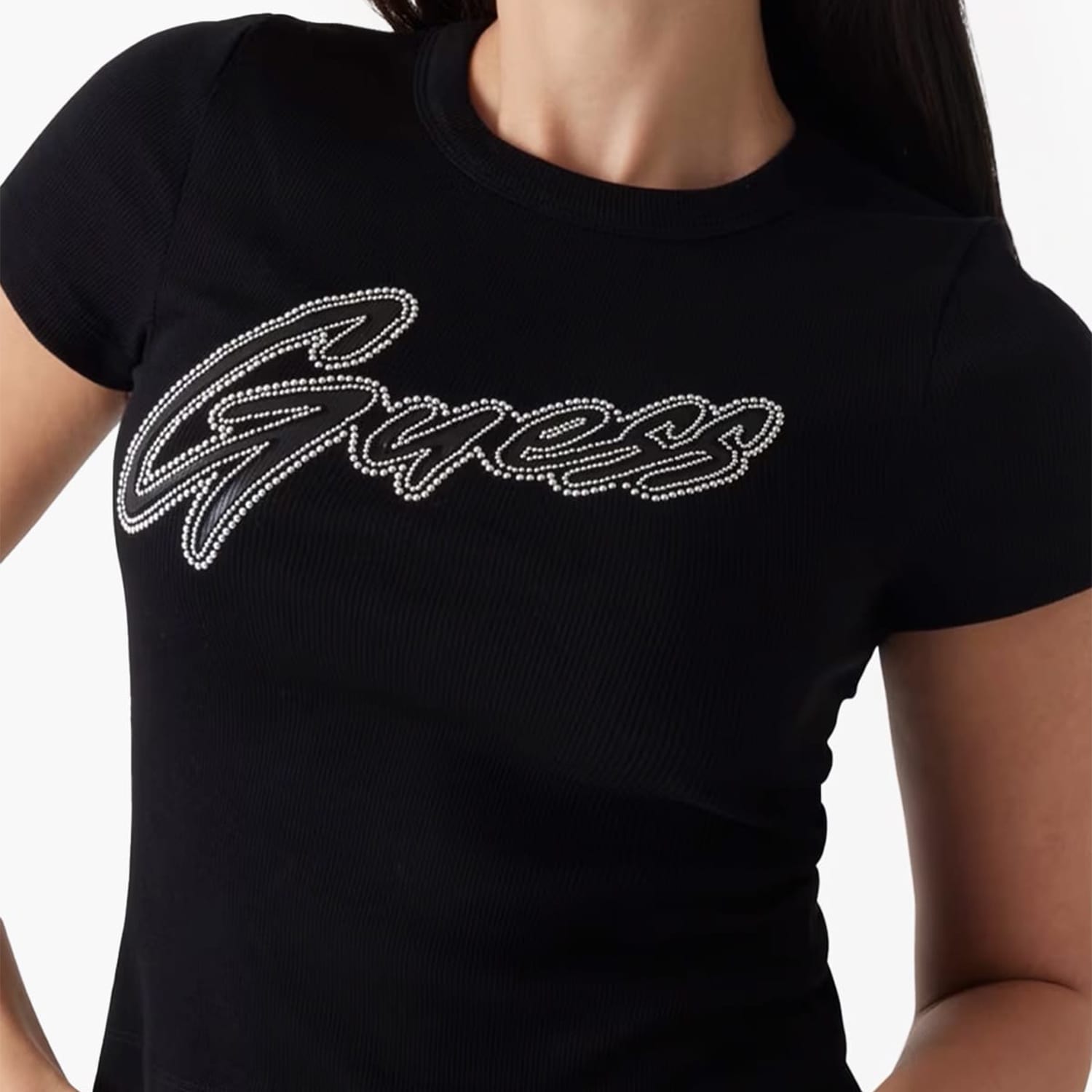 Γυναικείες Μπλούζες - Τοπ Rib.Tee Μαύρο Βαμβάκι Guess