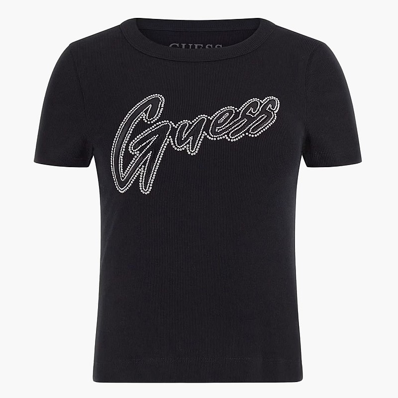 Women T-Shirts - Tops Rib.Tee Black Cotton Guess