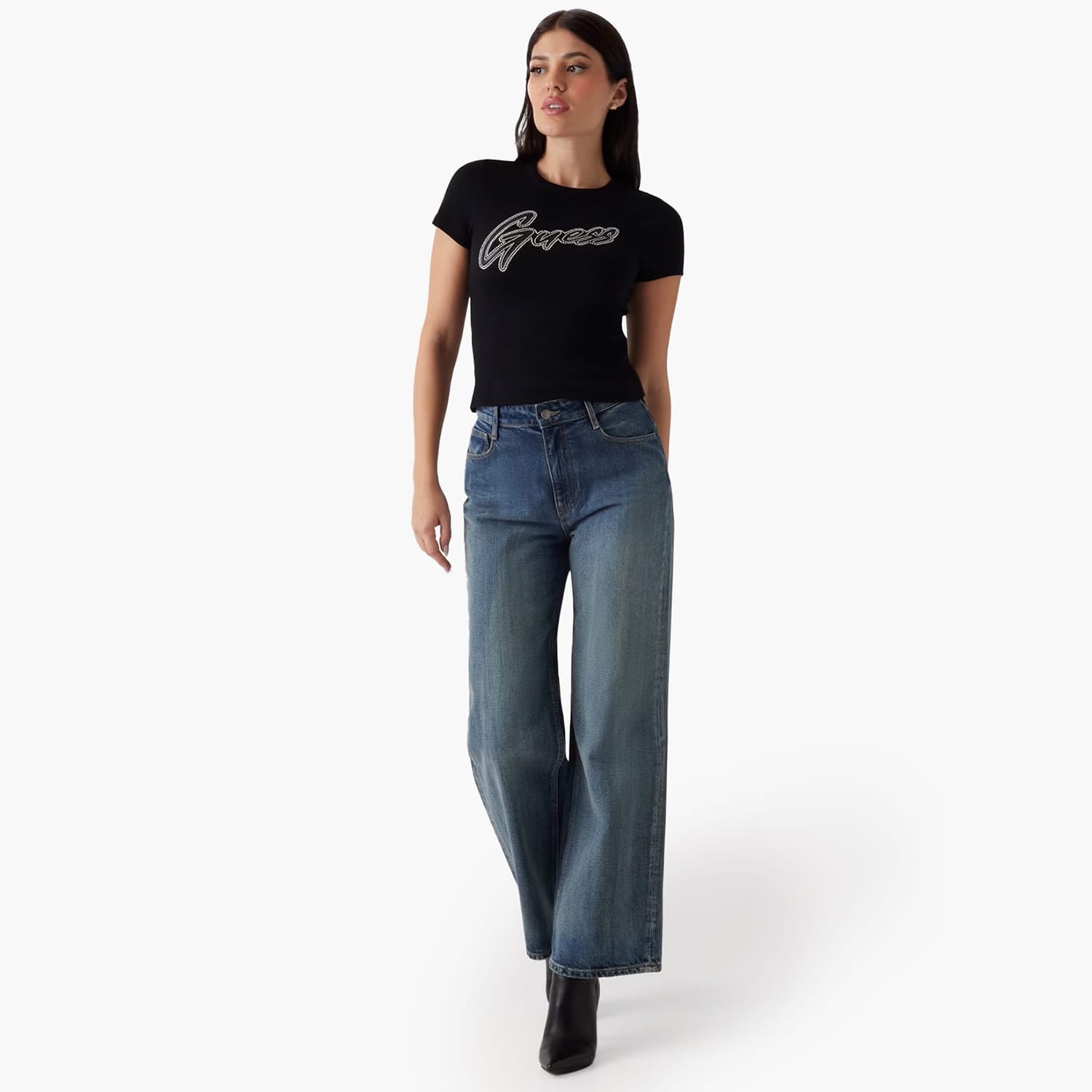 Γυναικείες Μπλούζες - Τοπ Rib.Tee Μαύρο Βαμβάκι Guess Γυναικείες Μπλούζες - Τοπ Rib.Tee Μαύρο Βαμβάκι Guess