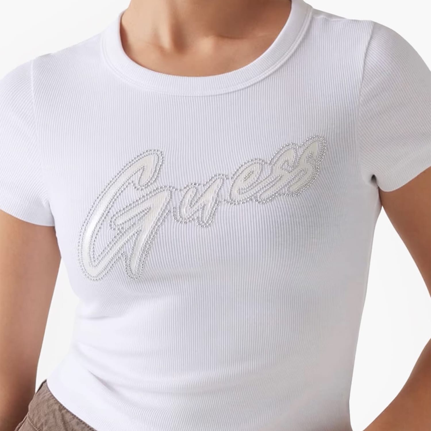Γυναικείες Μπλούζες - Τοπ Rib.Tee Άσπρο Βαμβάκι Guess