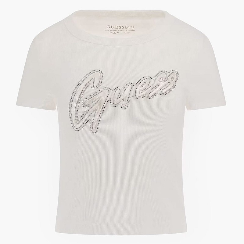 Γυναικείες Μπλούζες - Τοπ Rib.Tee Άσπρο Βαμβάκι Guess