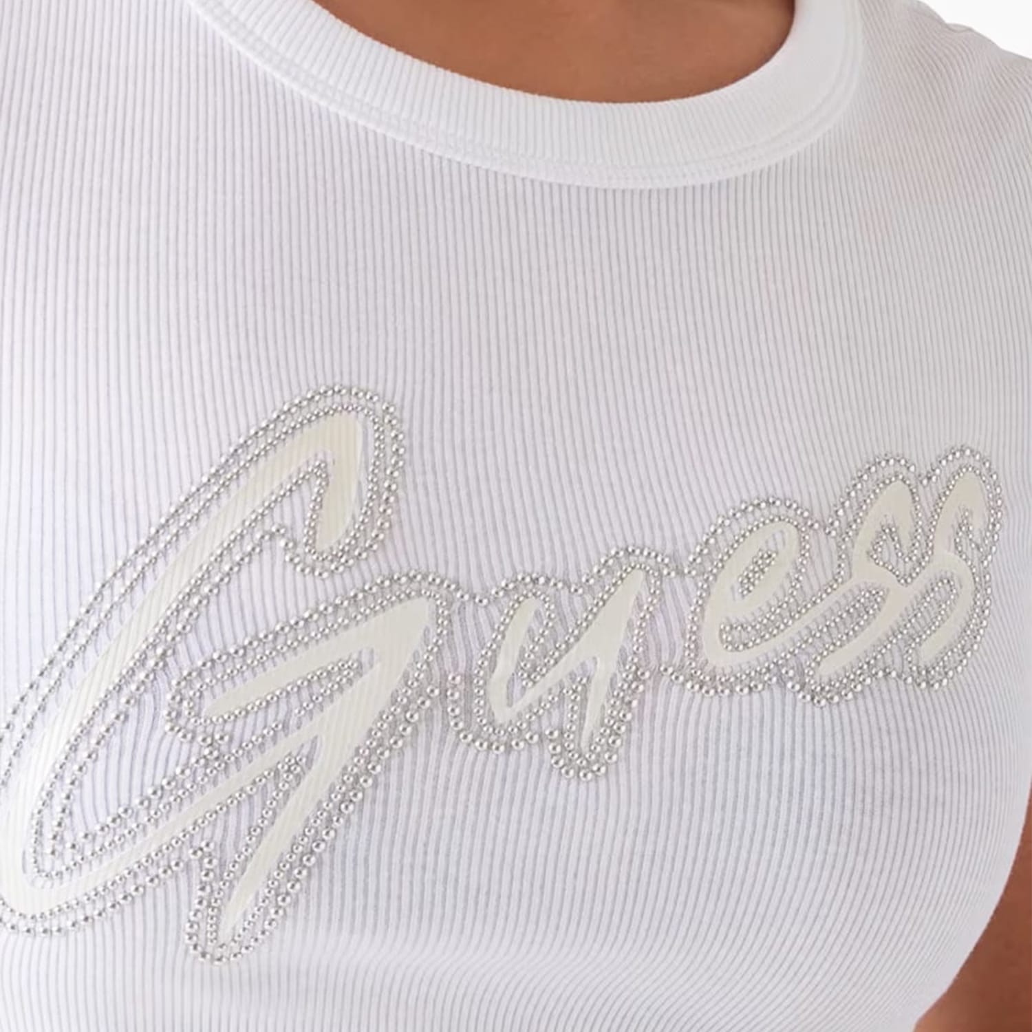 Γυναικείες Μπλούζες - Τοπ Rib.Tee Άσπρο Βαμβάκι Guess