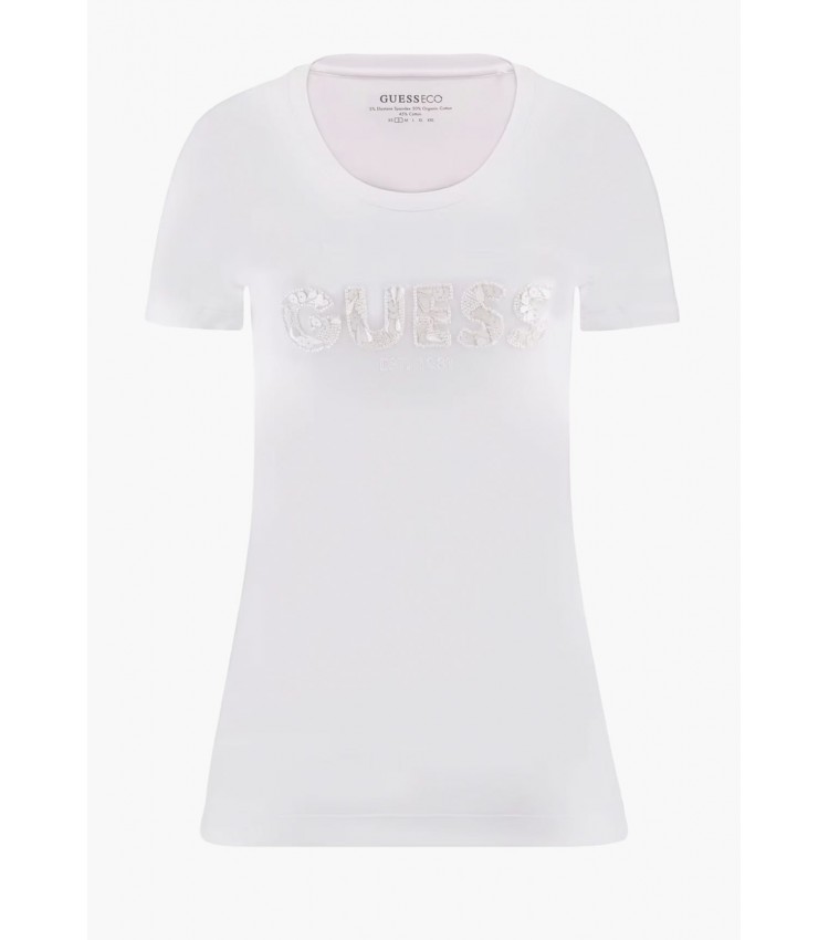 Γυναικείες Μπλούζες - Τοπ Segquins.Tee Άσπρο Βαμβάκι Guess Γυναικείες Μπλούζες - Τοπ Segquins.Tee Άσπρο Βαμβάκι Guess