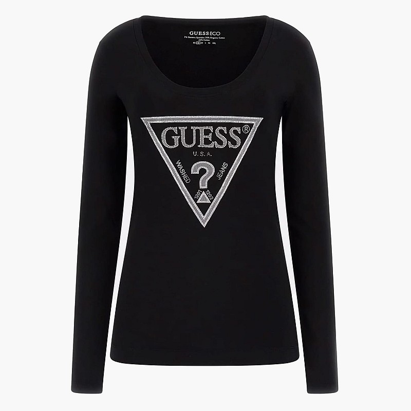 Women T-Shirts - Tops Shiny.Tee Black Cotton Guess