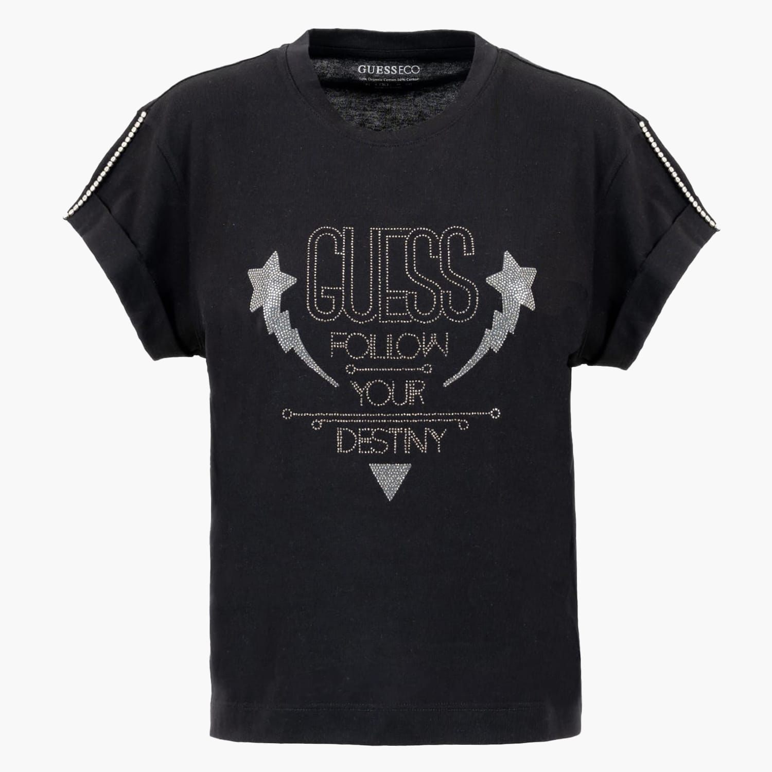 Γυναικείες Μπλούζες - Τοπ Sleeves.Strass Μαύρο Βαμβάκι Guess