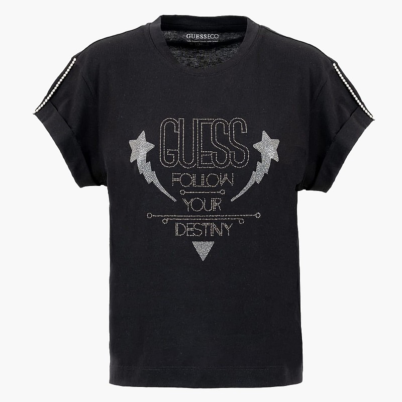 Γυναικείες Μπλούζες - Τοπ Sleeves.Strass Μαύρο Βαμβάκι Guess