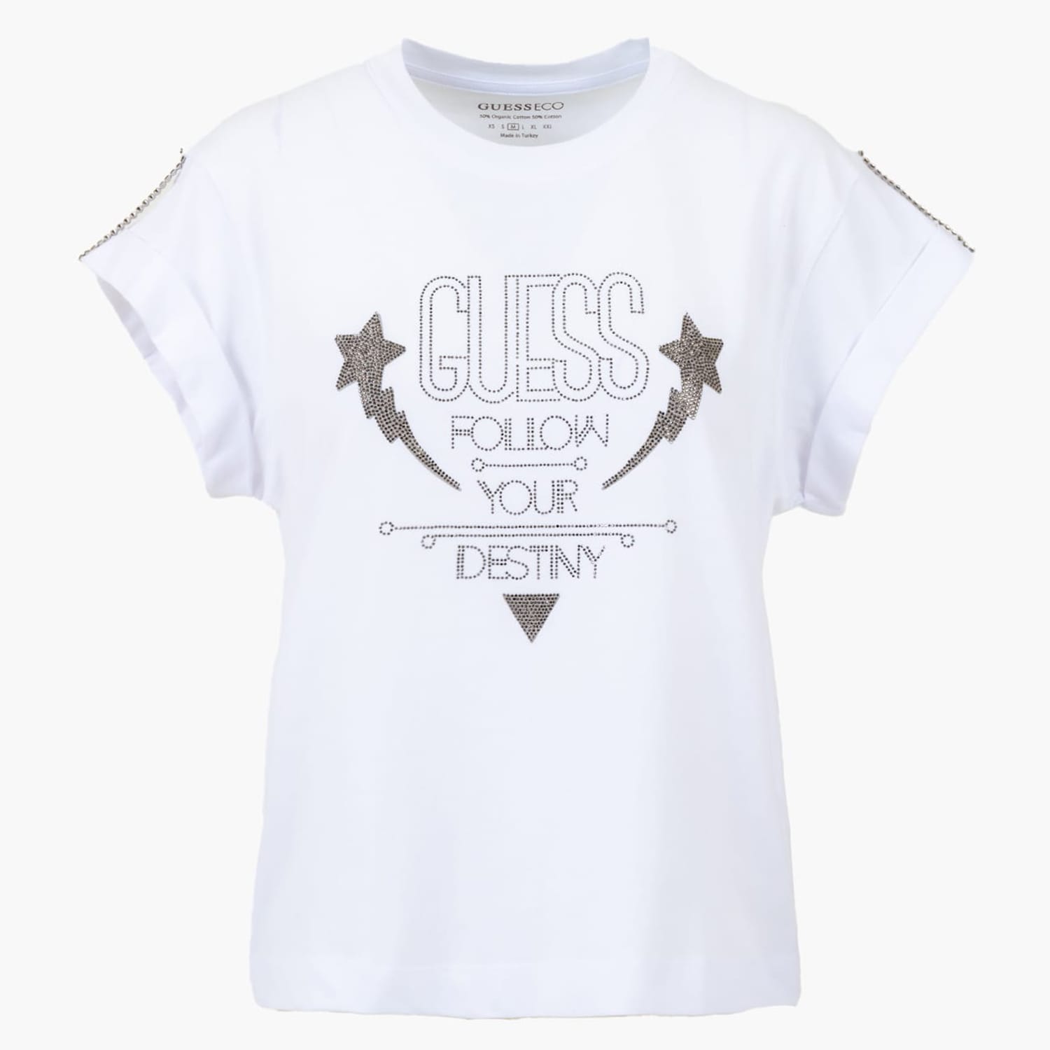 Γυναικείες Μπλούζες - Τοπ Sleeves.Strass Άσπρο Βαμβάκι Guess Γυναικείες Μπλούζες - Τοπ Sleeves.Strass Άσπρο Βαμβάκι Guess