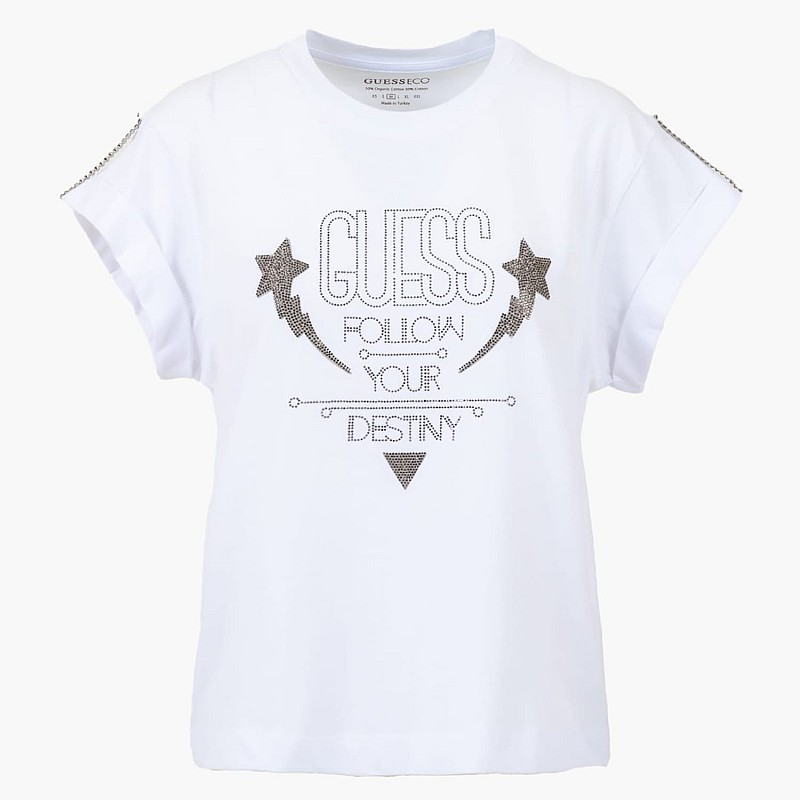 Γυναικείες Μπλούζες - Τοπ Sleeves.Strass Άσπρο Βαμβάκι Guess