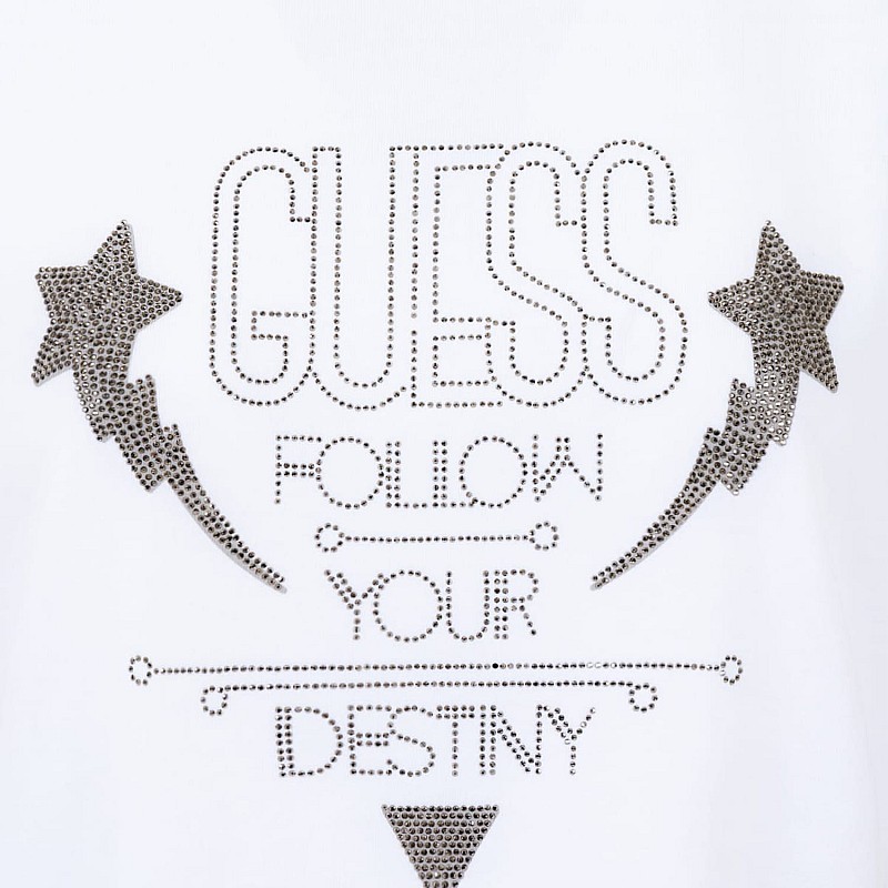 Γυναικείες Μπλούζες - Τοπ Sleeves.Strass Άσπρο Βαμβάκι Guess