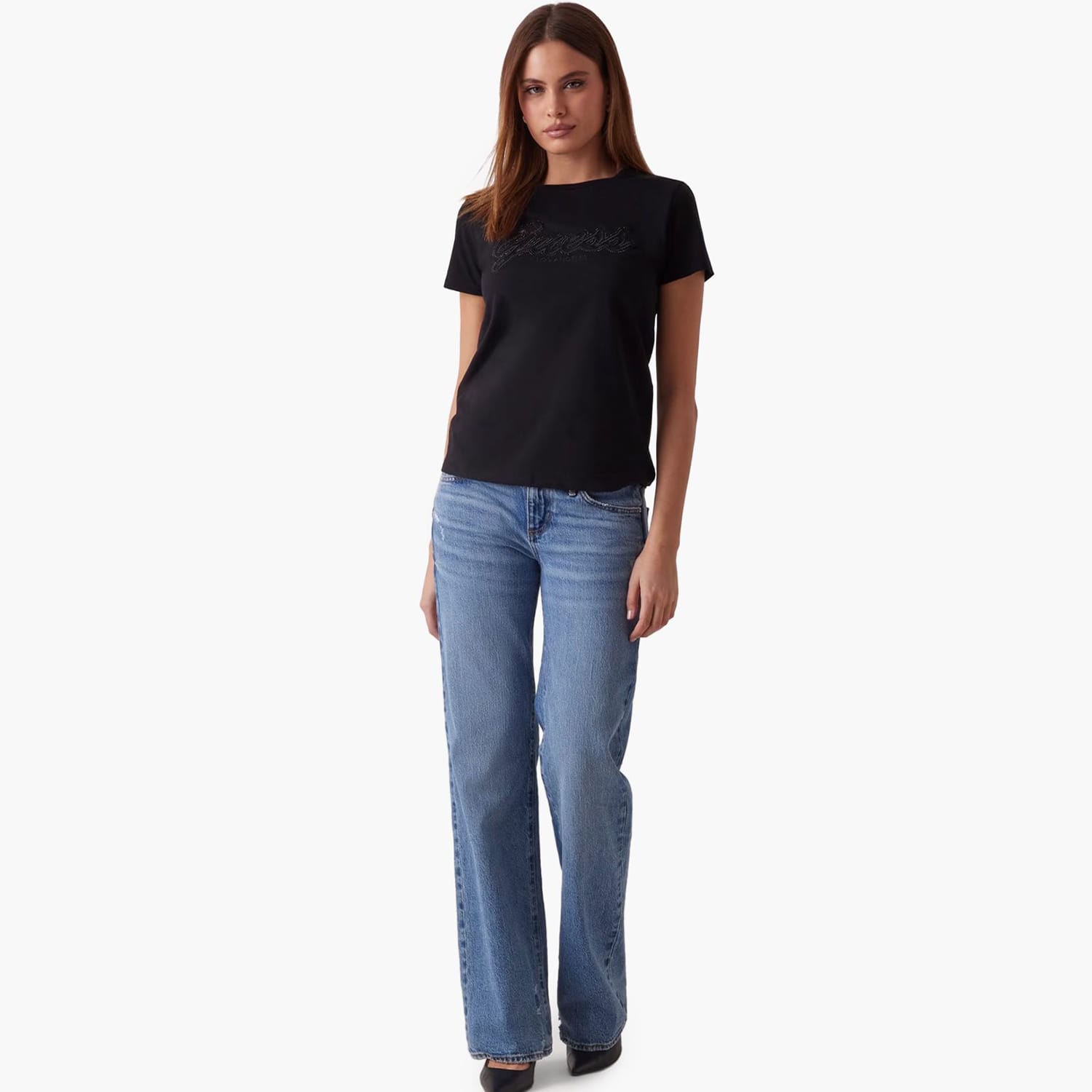 Γυναικείες Μπλούζες - Τοπ Ss.Easytee Μαύρο Βαμβάκι Guess Γυναικείες Μπλούζες - Τοπ Ss.Easytee Μαύρο Βαμβάκι Guess