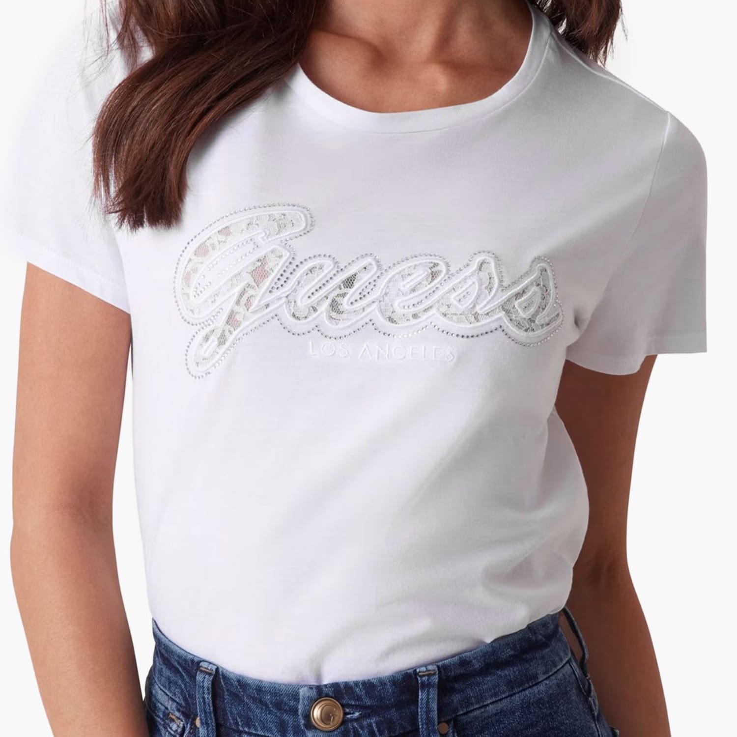 Γυναικείες Μπλούζες - Τοπ Ss.Easytee Άσπρο Βαμβάκι Guess
