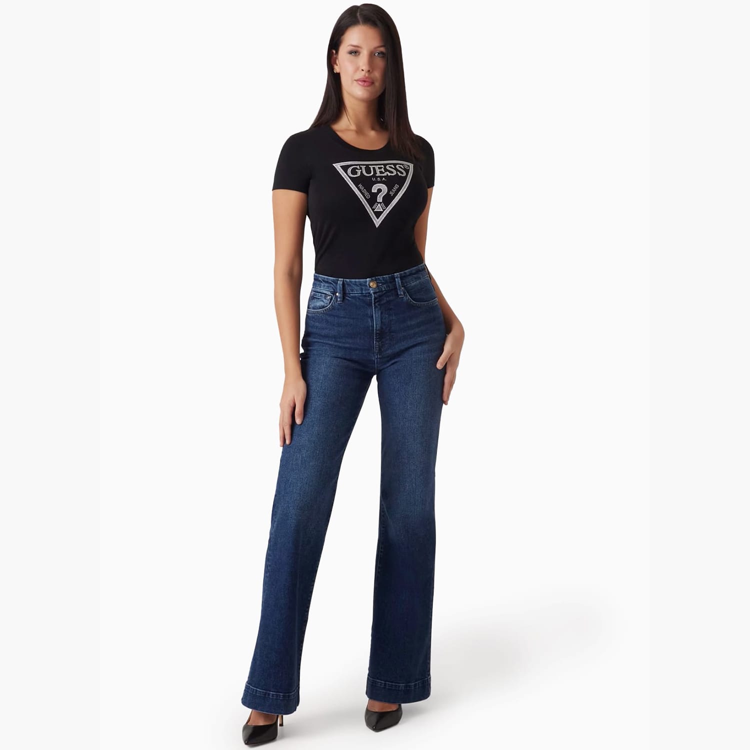 Γυναικείες Μπλούζες - Τοπ Triangle.Tee Μαύρο Βαμβάκι Guess Γυναικείες Μπλούζες - Τοπ Triangle.Tee Μαύρο Βαμβάκι Guess
