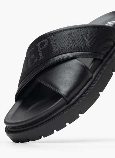 Men Flip Flops & Sandals Ulisse.Tape Black Eco-Leather Replay