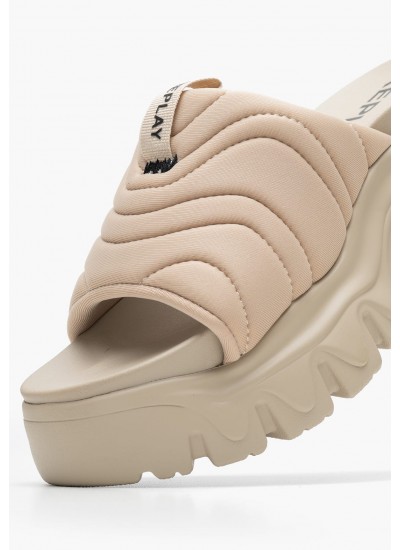 Women Platforms High Wedge.Satin Beige Fabric Tommy Hilfiger