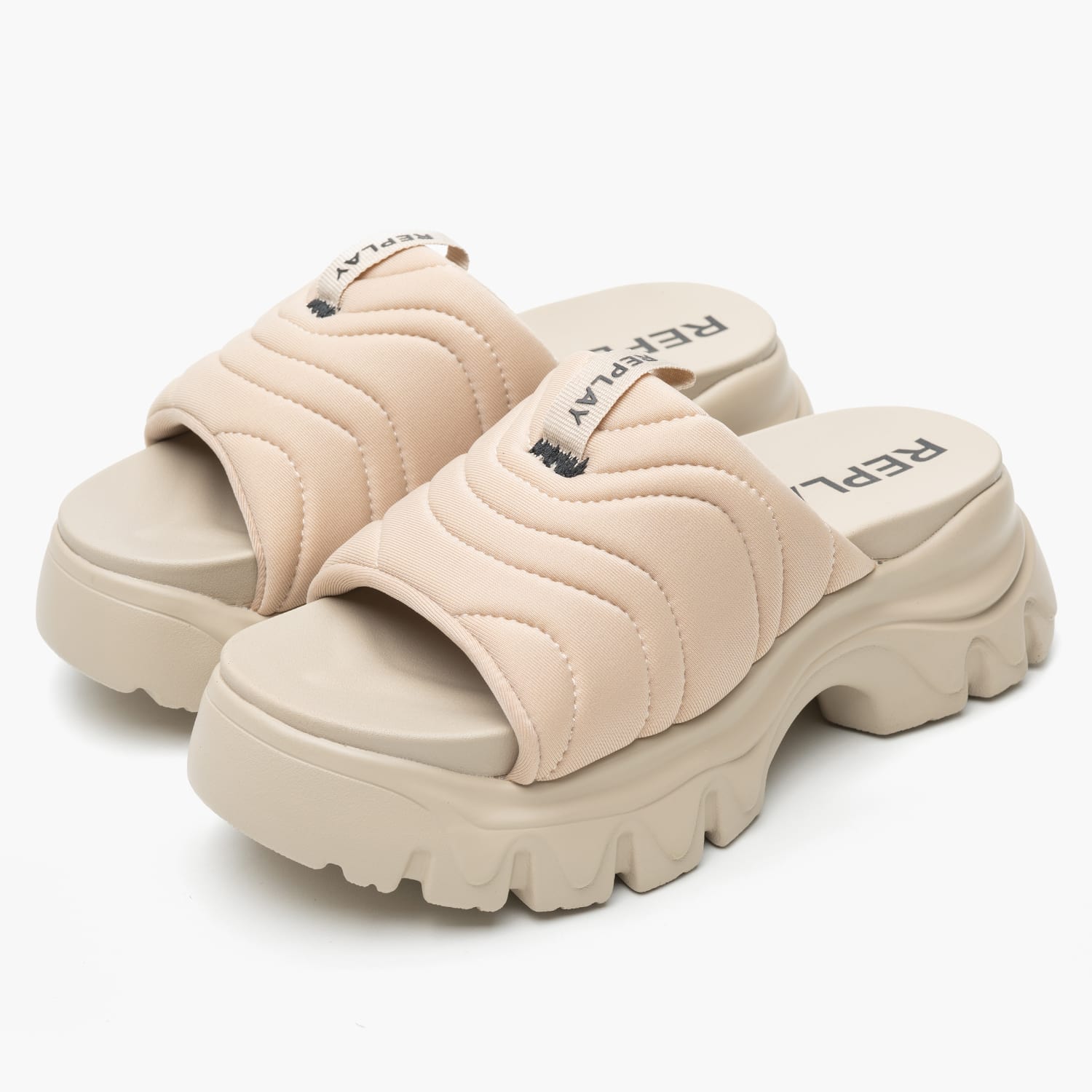 Women Mules Juyce.Slide Taupe Fabric Replay Women Mules Juyce.Slide Taupe Fabric Replay