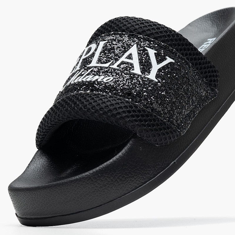 Γυναικείες Σαγιονάρες & Πέδιλα Lotty.Mixed Μαύρο ECOleather-Ύφασμα Replay