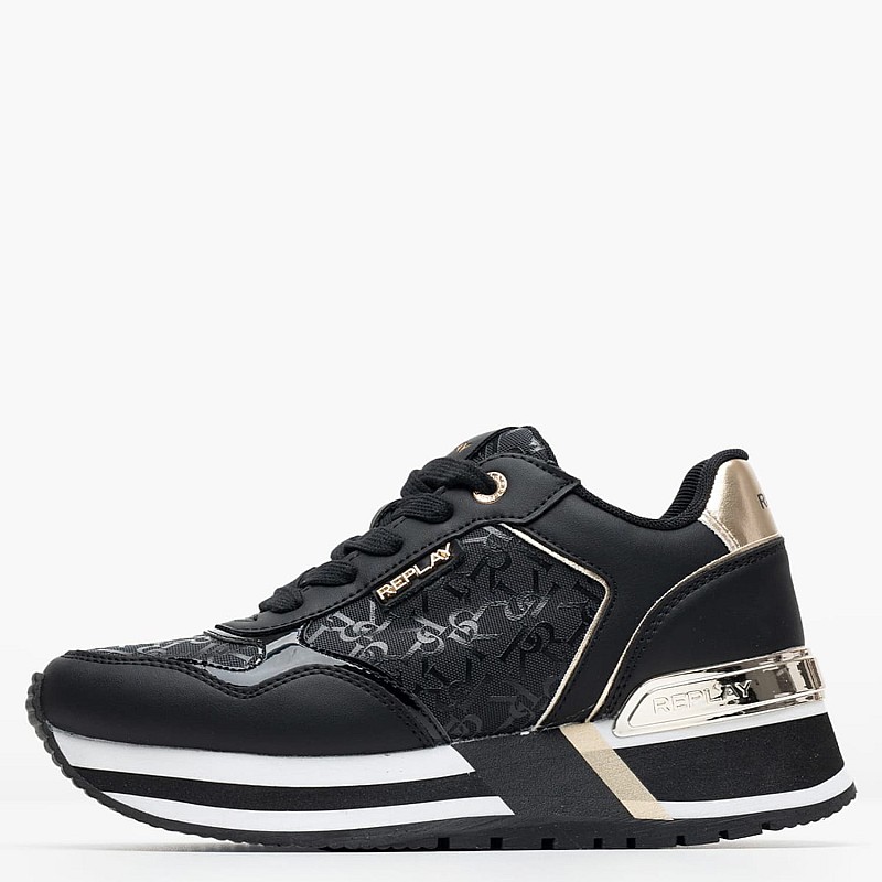 Women Casual Shoes Mennet.Allover Black ECOleather-Fabric Replay