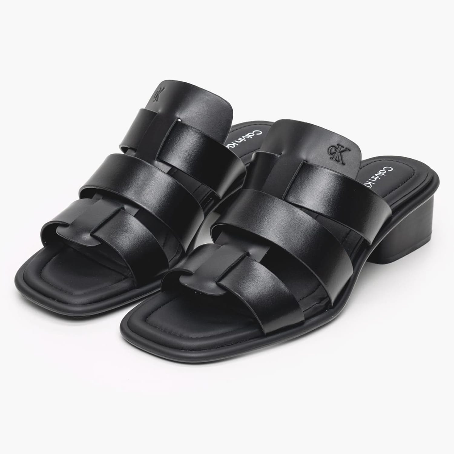 Women Mules Heel.Square Black Leather Calvin Klein Women Mules Heel.Square Black Leather Calvin Klein