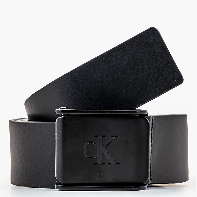 Men Belts Plaque.Buckle Black Leather Calvin Klein