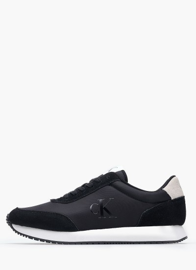 Ανδρικά Παπούτσια Casual Retro.Iconic Μαύρο Δέρμα Καστόρι-Ύφασμα Calvin Klein