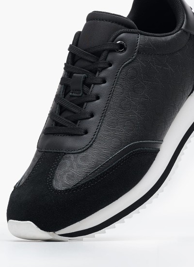 Γυναικεία Παπούτσια Casual Runner.Lacemix Μαύρο Δέρμα Καστόρι-ECOleather Calvin Klein