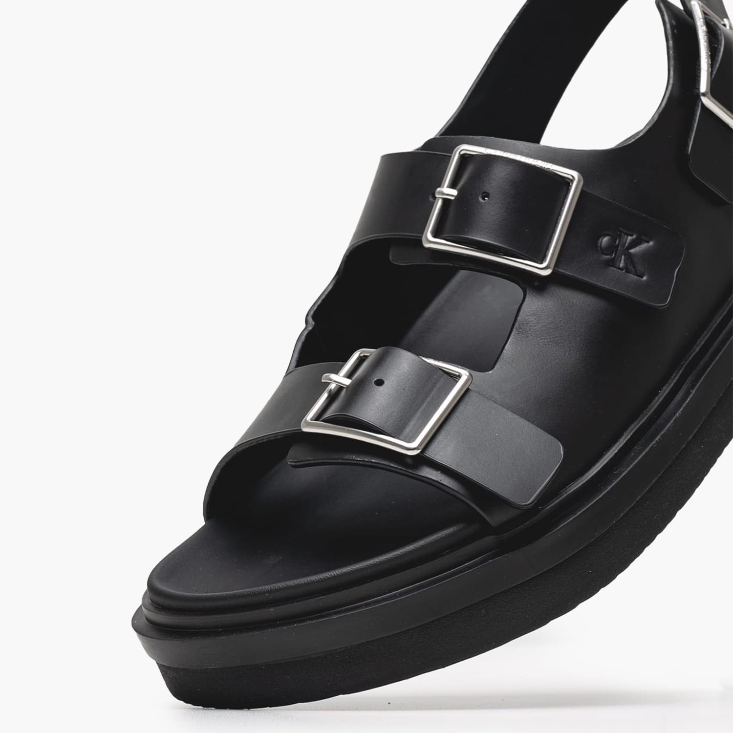 Γυναικείες Πλατφόρμες Χαμηλές Sandal.Buckle Μαύρο Δέρμα Calvin Klein