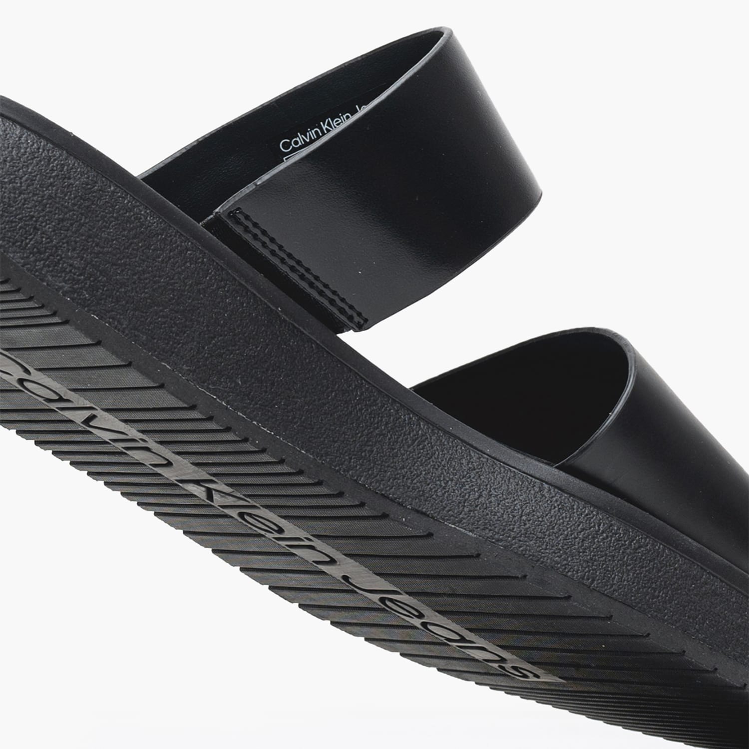 Women Platforms Low Sandal.Slide Black Leather Calvin Klein Women Platforms Low Sandal.Slide Black Leather Calvin Klein