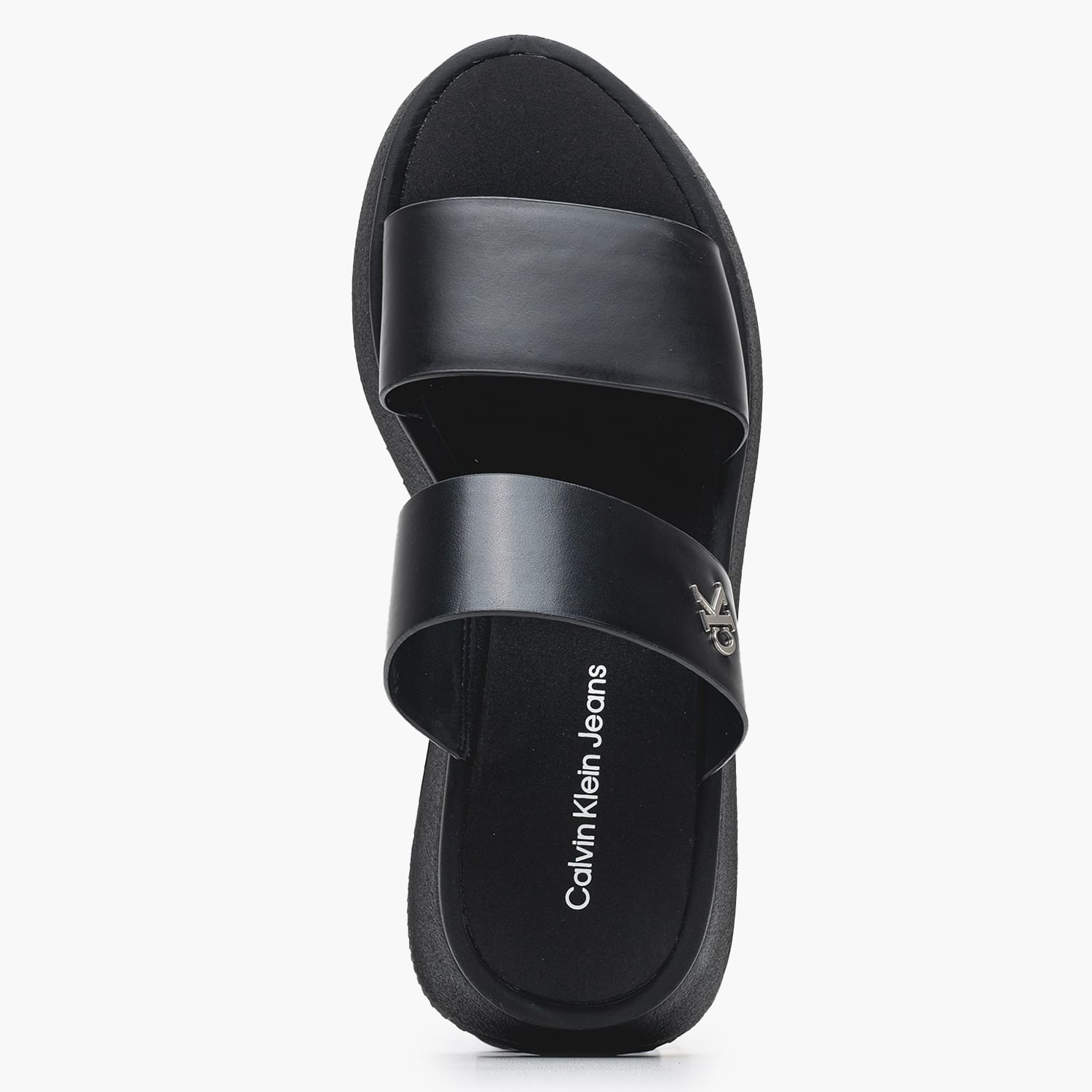 Women Platforms Low Sandal.Slide Black Leather Calvin Klein Women Platforms Low Sandal.Slide Black Leather Calvin Klein