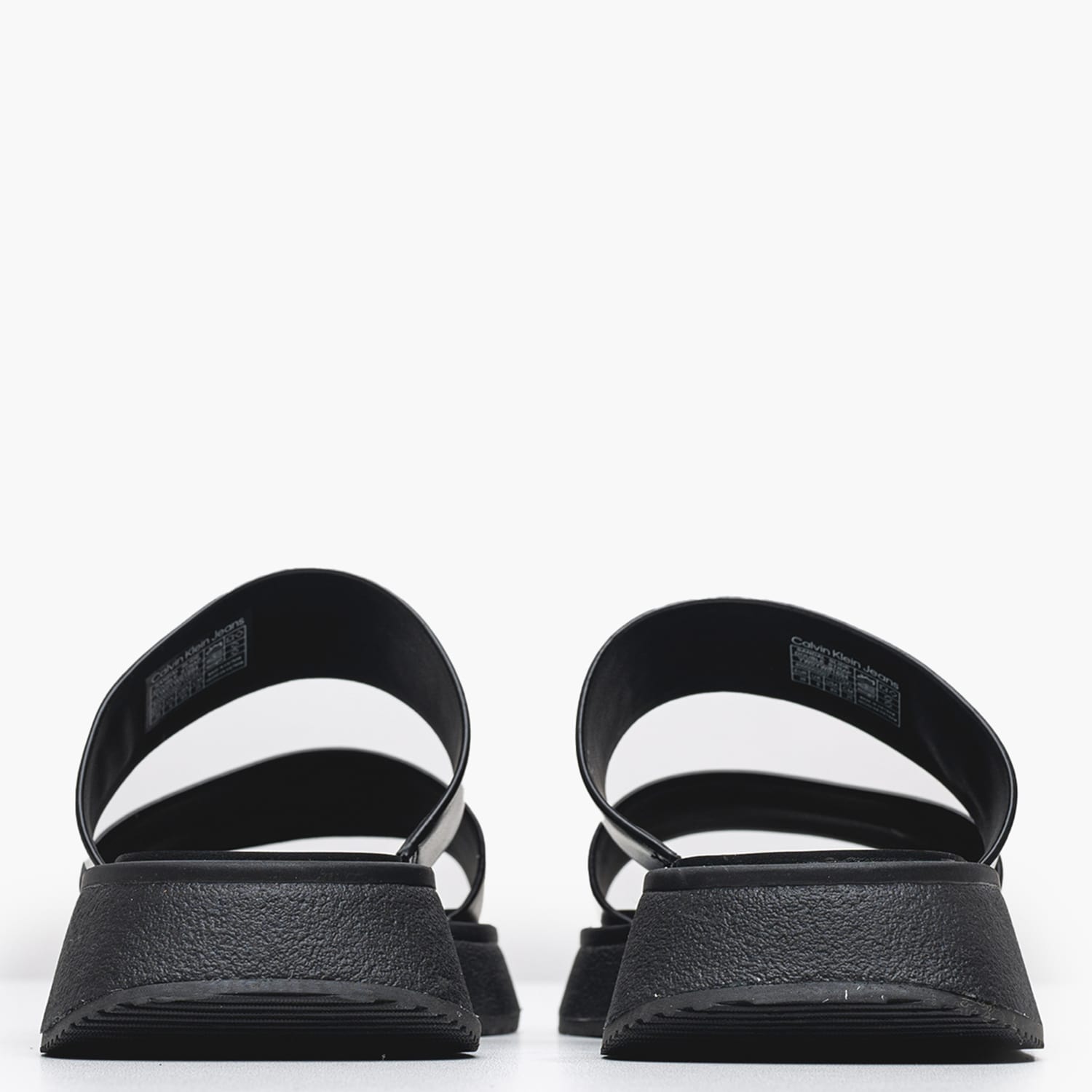 Women Platforms Low Sandal.Slide Black Leather Calvin Klein Women Platforms Low Sandal.Slide Black Leather Calvin Klein
