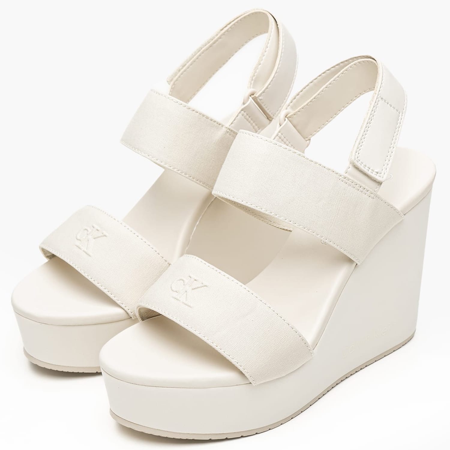 Women Platforms High Sandal.Webbing Beige Fabric Calvin Klein Women Platforms High Sandal.Webbing Beige Fabric Calvin Klein