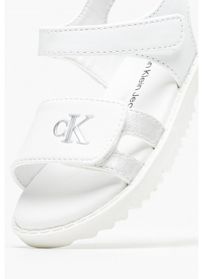 Παιδικές Σαγιονάρες & Πέδιλα Silver.Sand Άσπρο ECOleather Calvin Klein